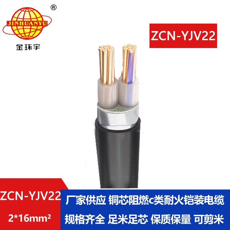 金环宇电线电缆 yjv22电力电缆ZCN-YJV22-2X16平方阻燃耐火铠装电缆
